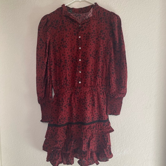 *USED maroon long sleeve ruffled dress Size S - Picture 1 of 4